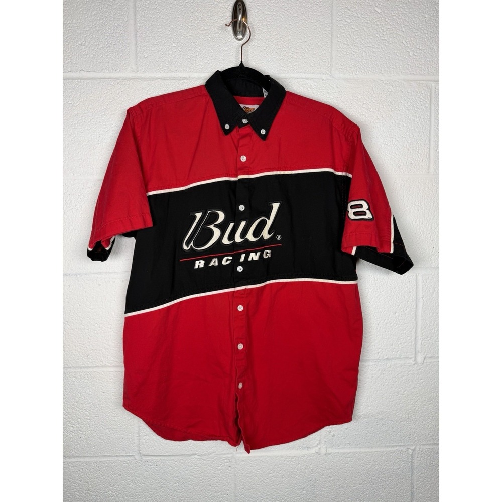Vtg Dale Jr Bud Racing Button Up Shirt Men's Medium NASCAR Winner's Circle Y2K